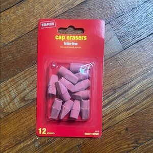 Staples Pink Cap Erasers - Pack of 12